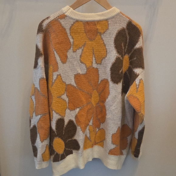 BiBi Sweaters - BiBi Floral Sweater - Orange, Brown, Cream